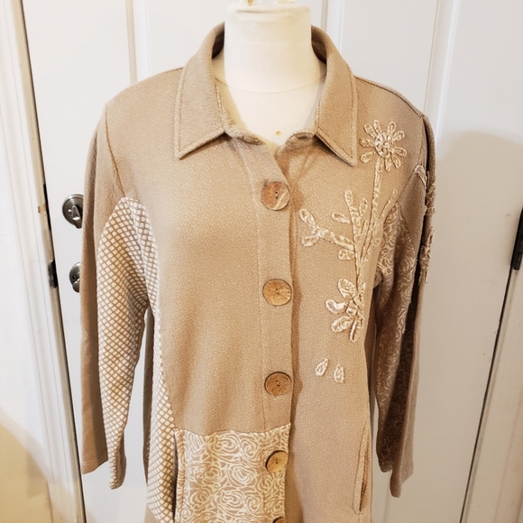 Coldwater Creek Size Petite Large Beige Floral Button-Up Jacket - Picture 3 of 9
